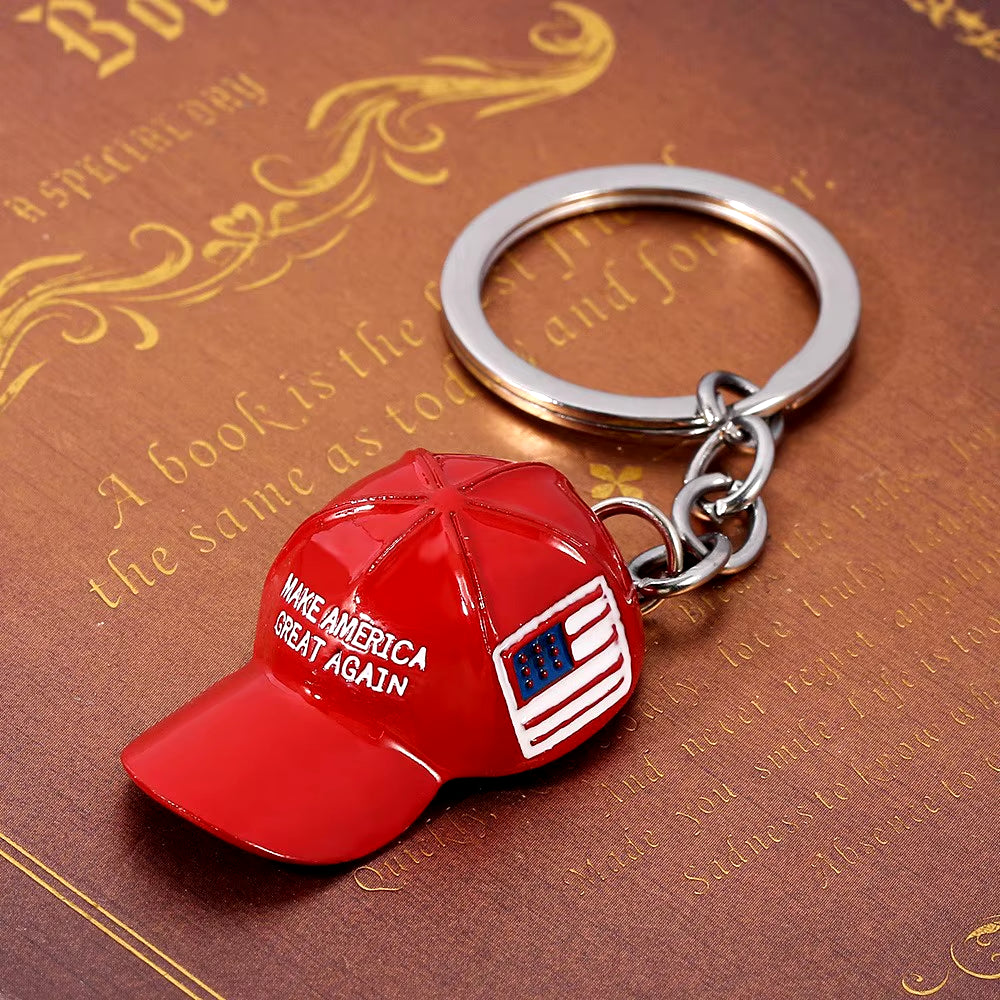 New Trump Red Hat Pendant Keychain American Flag Hat Make America Great Again Metal Key Chain for Men Cap Car Key Ring Jewelry