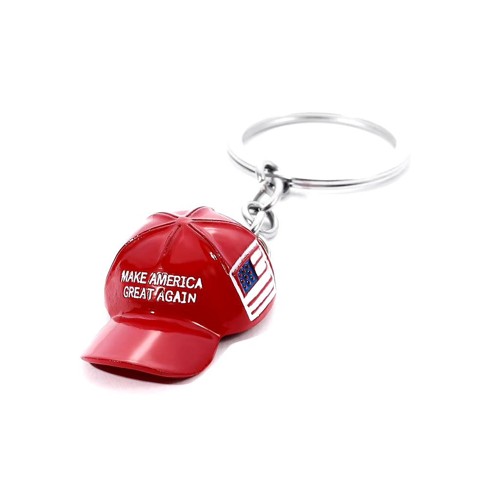 New Trump Red Hat Pendant Keychain American Flag Hat Make America Great Again Metal Key Chain for Men Cap Car Key Ring Jewelry