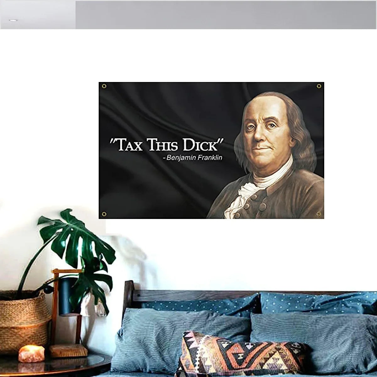 Benjamin Franklin Tax This Dick Funny Flag Banner 3X5Ft 90X150Cm with Four Brass Grommets Suitable for Indoor Outdoor Decoration