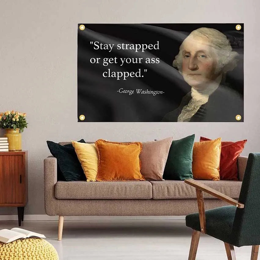 Stay Strapped or Get Your Ass Clapped Flag Funny Tapestry 3X5 FT with Four Grommets for College Dorm Room Guys Man Cave Bedroom