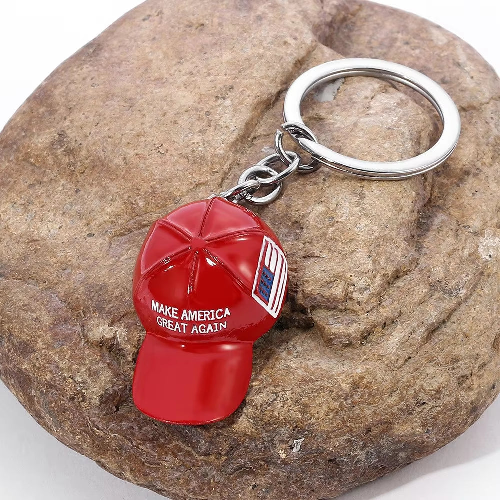 New Trump Red Hat Pendant Keychain American Flag Hat Make America Great Again Metal Key Chain for Men Cap Car Key Ring Jewelry